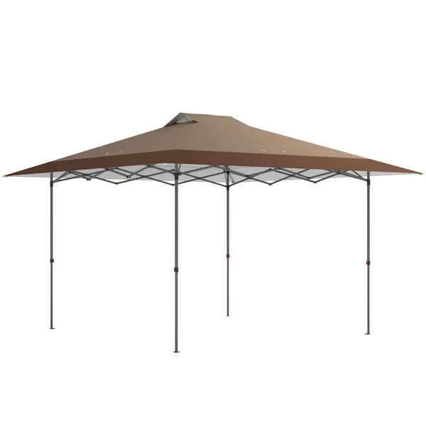 Outsunny Cort Pliabil Pop-up 4x4 m cu Blocare Centrală, UPF50+, Înălțime Reglabilă, Saci cu Nisip și Husă cu Roți, Bej și Maro | Aosom Romania