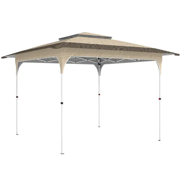 Outsunny Cort pliant 3,5x3,5 m Pop-up cu înălțime reglabilă pe 3 niveluri Acoperiș dublu Închidere centrală și husă UPF50+ Kaki | Aosom Romania