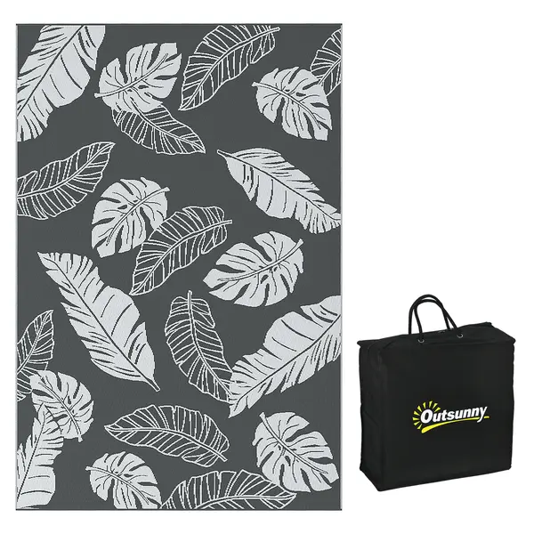 Outsunny Covor de Exterior 182x274 cm din PP Gri și Alb, Pliabil și Impermeabil cu Geantă | Aosom Romania