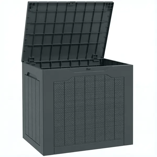 Outsunny Cufăr de depozitare exterior 93 L cu mânere încastrate, cutie de depozitare exterioară etanșă 56 x 41 x 50 cm, gri închis | Aosom Romania