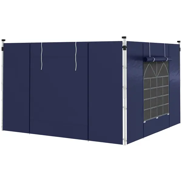 Outsunny Curtine Pavilion, Set de 2, pentru Pavilion de Grădină 3x6m sau 3x3m, cu Ferestre și Uși, Albastru | Aosom Romania