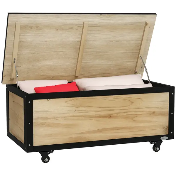 Outsunny Cutie de Depozitare pentru Exterior 121L cu Roți, Organizator din Lemn cu Armătură de Oțel, Maro | Aosom Romania