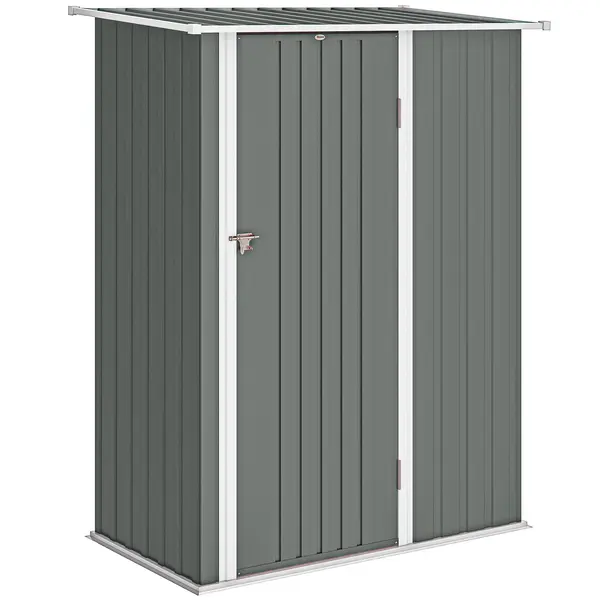Outsunny Depozit de Grădină 1.07m² din Oțel Zincat, Depozit pentru Unelte cu Ușă Blocabilă și Acoperiș Înclinat, 142x86x189 cm, Gri Deschis | Aosom Romania