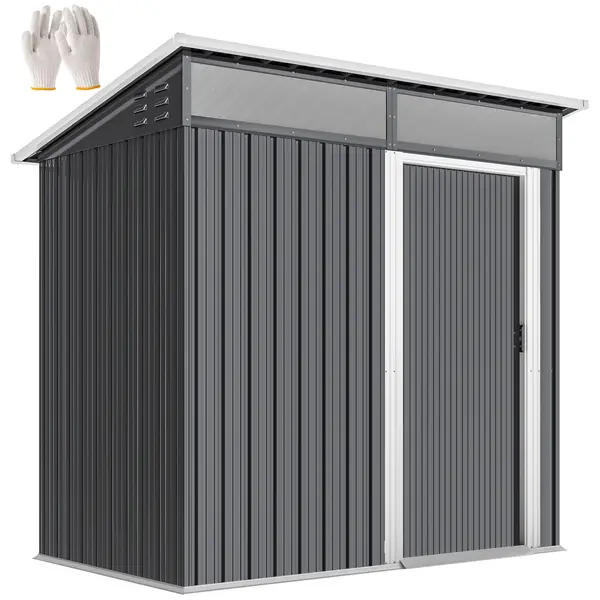 Outsunny Depozit de grădină, Casa de unelte cu ferestre, Orificii de ventilare, Ușă glisantă, Oțel impermeabil, rezistent la intemperii, Gri închis | Aosom Romania