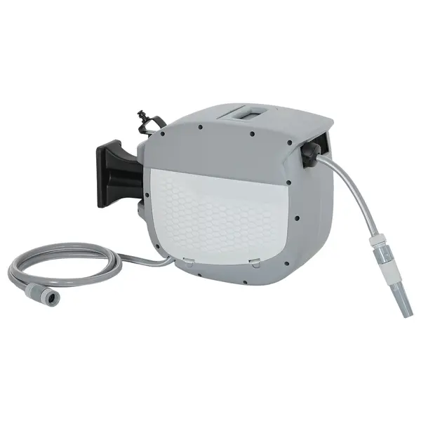 Outsunny Derulator pentru furtun retractabil 20+1,9 m cu duză 2 moduri blocare automată și retragere controlată suport gri | Aosom Romania