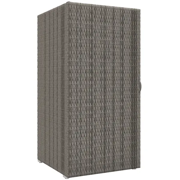 Outsunny Dulap de Depozitare din Ratan PE cu Usa pentru Exterior, Dulap de Depozitare Accesorii Independent Impermeabil, Gri | Aosom Romania