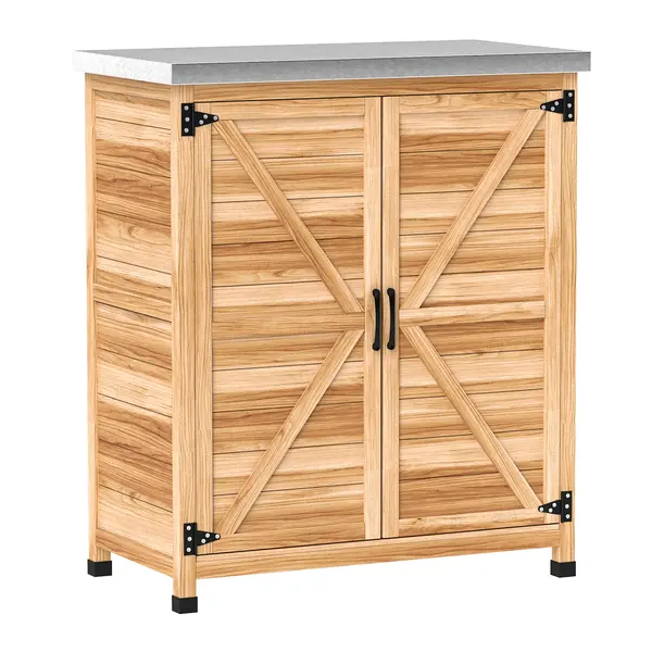 Outsunny Dulap de Exterior cu Raft și Bancă de Lucru Superioară, 79x43x92 cm, Lemn Natural | Aosom Romania