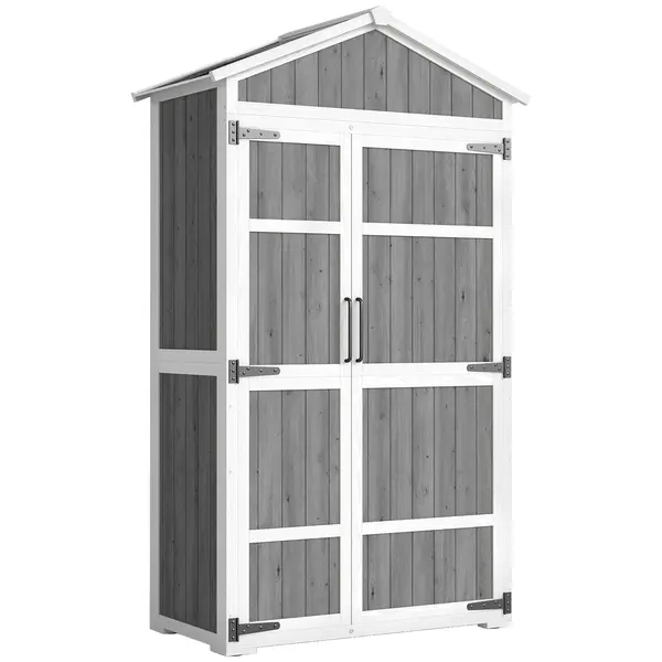 Outsunny Dulap de grădină Adăpost de grădină impermeabil cu acoperiș din metal Uși duble pentru unelte de grădină 105x55x179cm Gri | Aosom Romania
