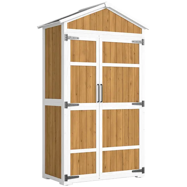 Outsunny Dulap de grădină Adăpost exterior etanș cu acoperiș metalic Uși duble pentru unelte de grădină 105x55x179cm Natural | Aosom Romania