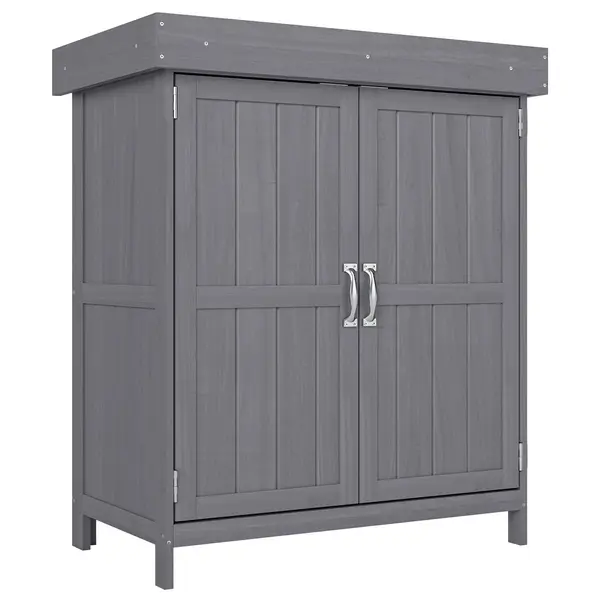 Outsunny Dulap de Gradina cu 2 Rafturi si 2 Usi, Lemn, 74x43x88 cm, culoarea lemnului | Aosom Romania