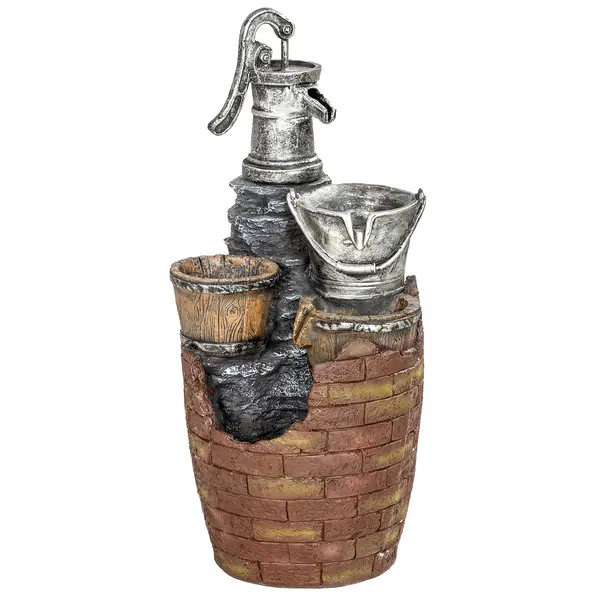 Outsunny Fântână 4 niveluri rustică, fântână de grădină cu iluminare LED, ghiveci pentru plante, pompă, reglabilă 34 x 31 x 76 cm | Aosom Romania