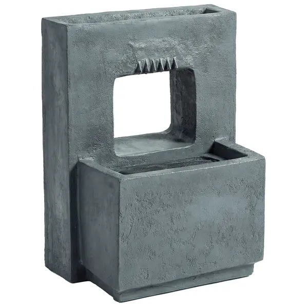Outsunny Fântână arteziană în 2 trepte, fântână de grădină cu iluminare LED, ghiveci pentru plante, pompă, aspect piatră, reglabil 45 x 31,5 x 58,5 cm | Aosom Romania