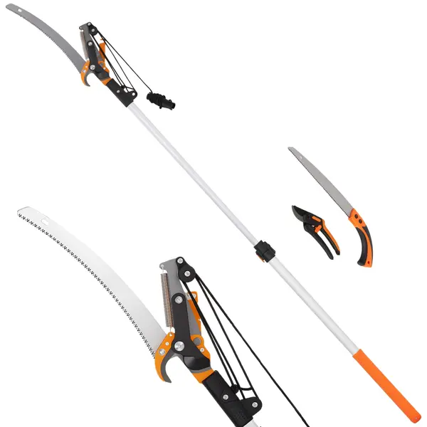 Outsunny Ferăstrău Manual 2-în-1 cu Tijă Telescopică din Aluminiu de 2-3 m, Ferăstrău de Tăiere și Foarfece cu Blocare de Siguranță | Aosom Romania