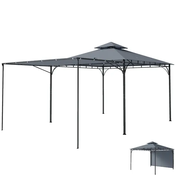 Outsunny Foișor de Grădină 3.2x3.2 m cu Acoperiș Extensibil, Foișor de Exterior cu Acoperiș Dublu Ventilat, Găuri de Drenaj, Cadru Metalic, pentru Grădină, Balcon, Petreceri, Terasă, UV30+, Gri Închis | Aosom Romania