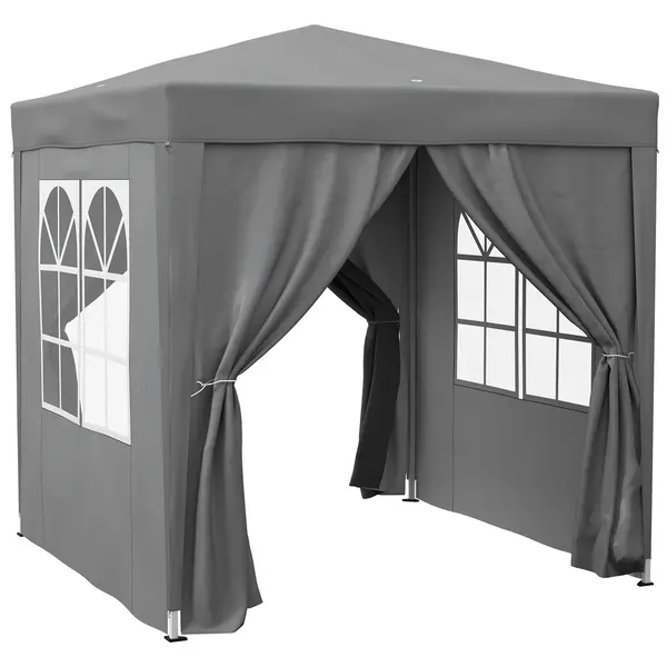 Outsunny Foișor Pliabil 2x2 m Pop Up cu 2 Uși, 2 Ferestre, 4 Pereți Detașabili, Foișor de Exterior cu Husă de Transport din Oțel și Țesătură Oxford, pentru Grădină, Petreceri, Camping, Gri | Aosom Romania