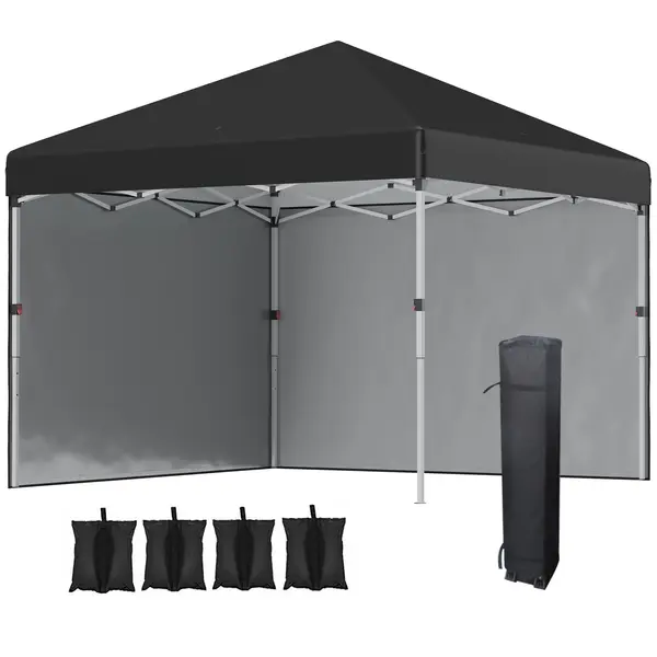 Outsunny Foisor Pop Up 3 x 3 (M) cu 2 pereti laterali, Saci de greutati pentru picioare si geanta de transport, Negru | Aosom Romania