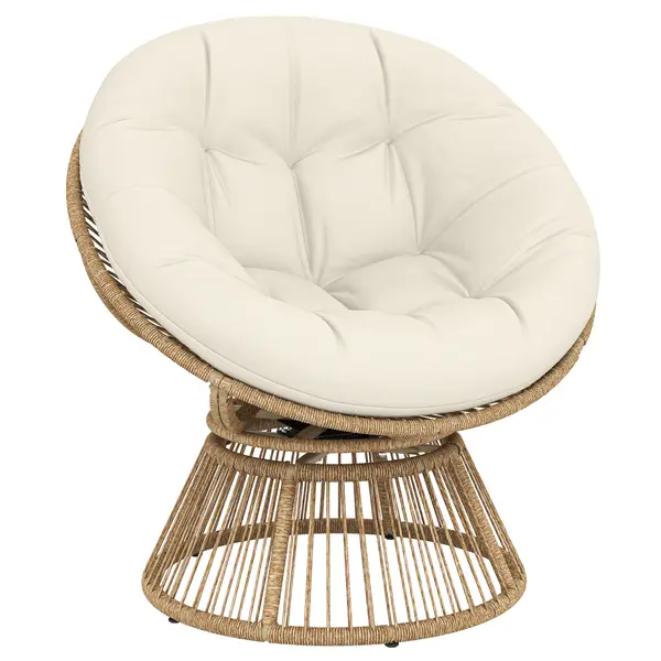 Outsunny Fotoliu Papasan Rotativ 360° Moon Chair cu Pernă pentru Interior/Exterior, Crem Alb | Aosom Romania