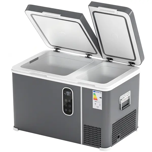 Outsunny Frigider portabil electric cu compresor 35L, zonă dublă, control prin app, lumină LED, ecran, pentru mașină și camping, negru | Aosom Romania