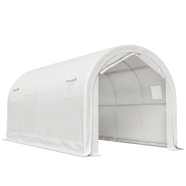 Outsunny Garaj Exterior pentru Mașină 3x6 m Impermeabil cu Țesătură PE Rezistentă Cadru Metal Galvanizat UPF 30+ Alb | Aosom Romania