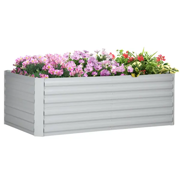 Outsunny Ghiveci de plante, Pat de flori portabil pentru plantare, îngrijire și crescere, Pat înalt, Oțel, Gri deschis | Aosom Romania
