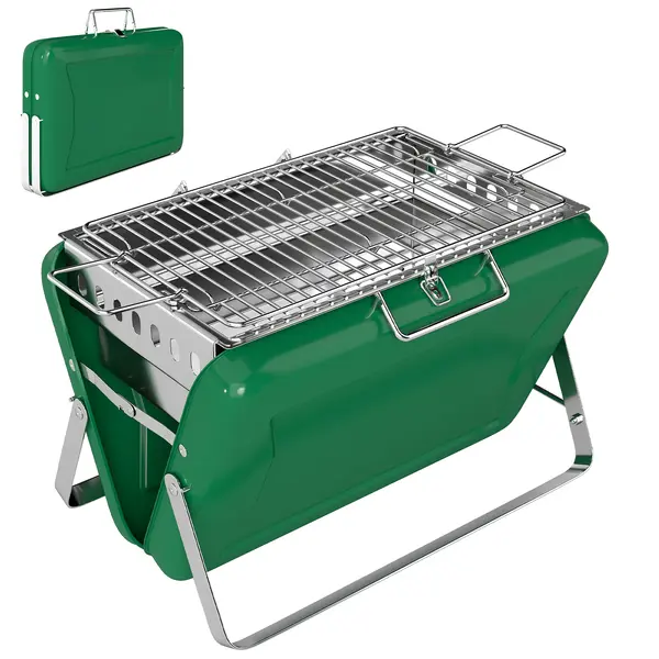 Outsunny Grătar pe cărbune pliabil, grătar portabil, mâner și picioare rabatabile, pentru grădină, terasă, camping, verde | Aosom Romania