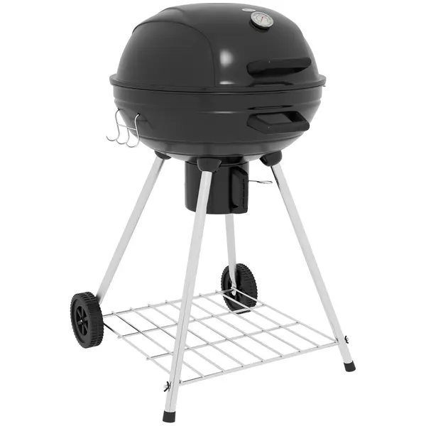 Outsunny Grătar rotund, Ø54 cm Grillrost, Warmhalterost, Ablage, Aschefach, Thermometer, 55 x 65 x 89 cm, Negru | Aosom Romania