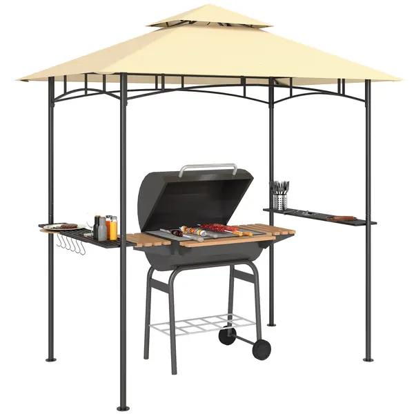 Outsunny Grillpavillon cu LED 240 x 150 x 258 cm rezistent la apă, ignifug, Pavilion de grădină cu acoperiș dublu | Aosom Romania