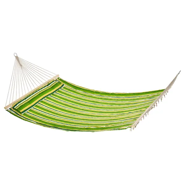 Outsunny Hamac Matrimonial in Bumbac cu Dungi Verde Galben si Alb cu Perne | Aosom Romania