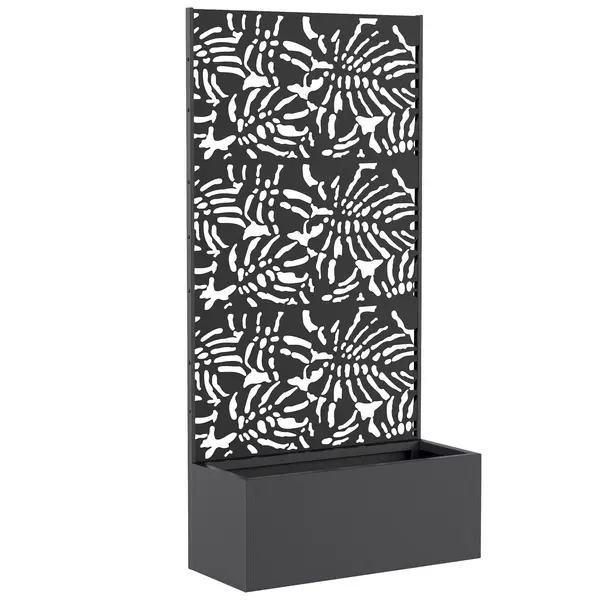 Outsunny Jardinieră cu spalier, ghiveci, cu paravan, pentru plante cățărătoare, metal, 90 x 37,5 x 180 cm, negru | Aosom Romania