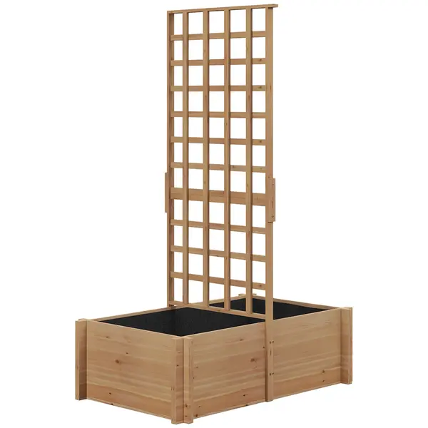 Outsunny Jardinieră cu spalier, ghiveci din lemn pentru plante cățărătoare, legume, 100 x 60 x 150 cm, natural | Aosom Romania