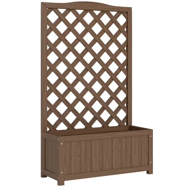 Outsunny Jardinieră cu spalier, ghiveci pentru plante cățărătoare, legume, flori, din lemn masiv, 70 x 28 x 117 cm maro închis | Aosom Romania