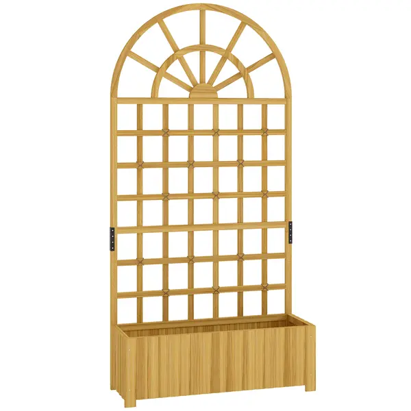 Outsunny Jardinieră cu spalier, ladă de flori, cu orificii de drenaj, din lemn masiv, 90 x 30 x 180 cm, efect lemn natural | Aosom Romania