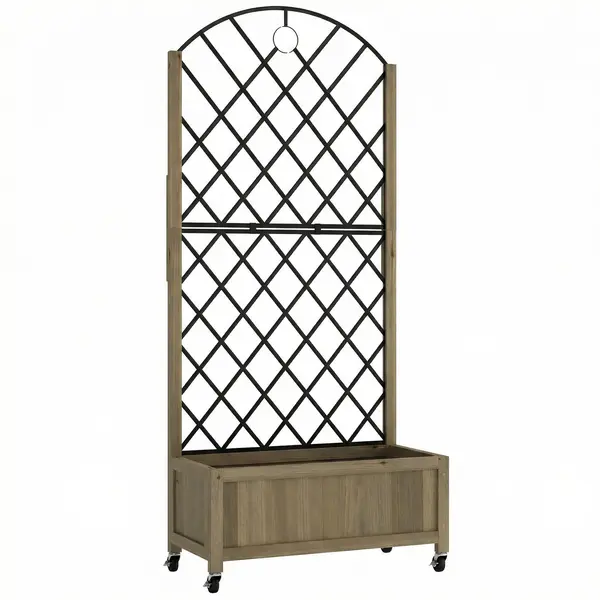Outsunny Jardinieră din lemn cu grilaj metalic și roți pentru plante cățărătoare Macetero ridicat 72x36x168 cm Carbonizado | Aosom Romania