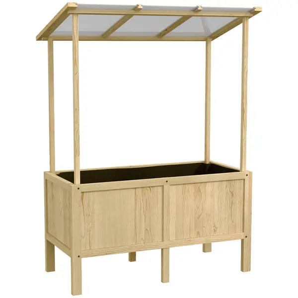 Outsunny Jardinieră înălțată cu acoperiș, orificii de drenaj, căptușeală din material nețesut, rezistentă la intemperii, lemn de brad, 110x60x152 cm | Aosom Romania