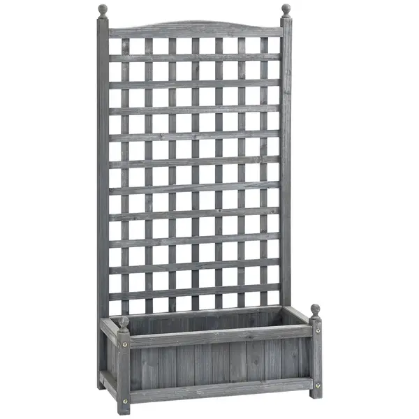 Outsunny jardinieră înălțată cu spalier, jardinieră pentru flori, arc pentru trandafiri cu suport pentru plante cățărătoare, lemn, gri, 64 x 28 x 120 cm | Aosom Romania