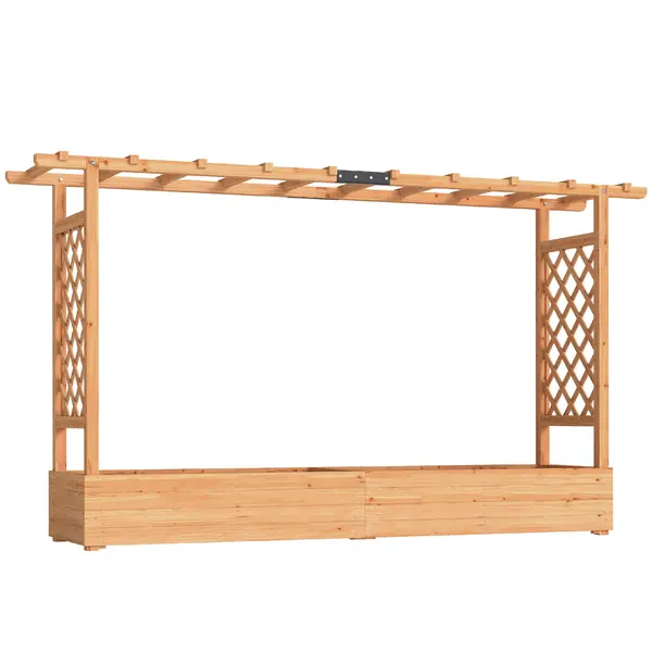 Outsunny Jardinieră înălțată cu spalier lateral și superior, jardinieră cu orificii de drenaj, 200x44x113,5cm, lemn natural | Aosom Romania