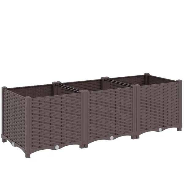 Outsunny Jardinieră înălțată, pat de grădină din plastic cu auto-udare și orificii de scurgere cu dopuri, 120x40x37cm, maro | Aosom Romania
