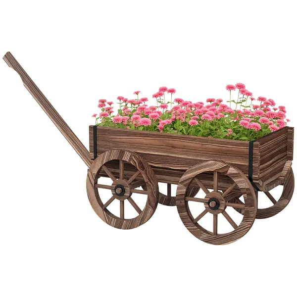 Outsunny Jardiniera tip roaba din lemn cu roti, Carucior rulant p | Aosom Romania