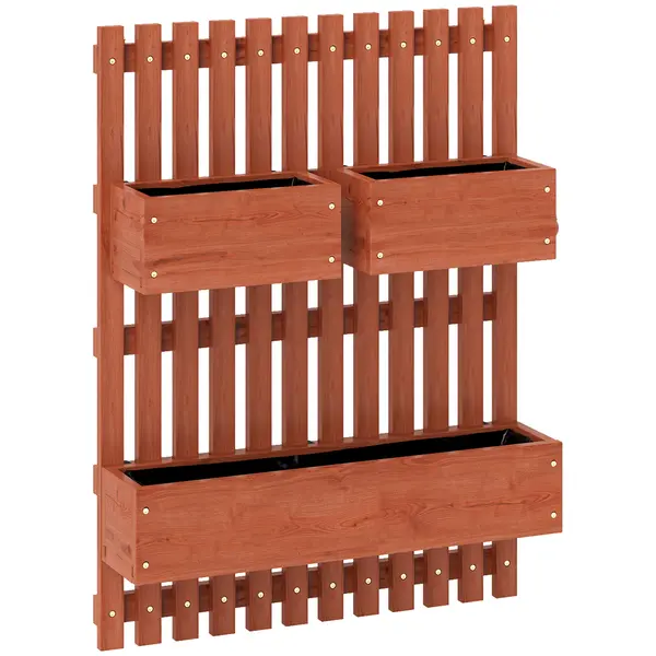 Outsunny Jardinieră Verticală cu Șipci și 3 Vase Detașabile, în Lemn de Brad, 60x16x80 cm, Maro | Aosom Romania