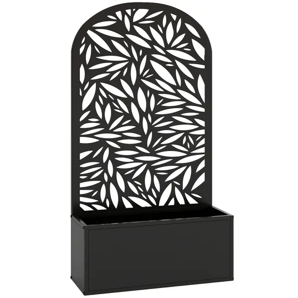 Outsunny Jardiniere Ridicată pentru Grădină și Balcon cu Spalier Arcuit Decorat cu Frunze, pentru Flori și Legume, Montare pe Perete sau Utilizare Independentă, Negru | Aosom Romania