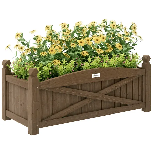 Outsunny Jardiniță din lemn, pat de flori în aer liber din lemn cu găuri de drenaj, 90 x 39 x 37 cm, maro închis | Aosom Romania