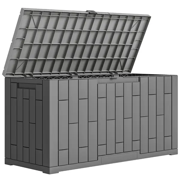Outsunny Ladă de Depozitare pentru Grădină 227L din Rășină Rezistentă la Apă și UV cu Închidere, 106,5x43x54,5 cm, Gri | Aosom Romania