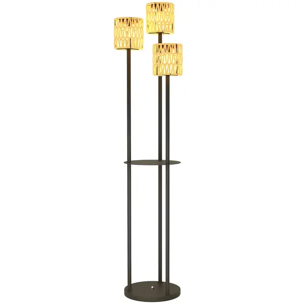 Outsunny Lampă de Exterior cu 3 Lumini, Raft Central și Bază Rotundă, Ø37x144 cm, Negru | Aosom Romania
