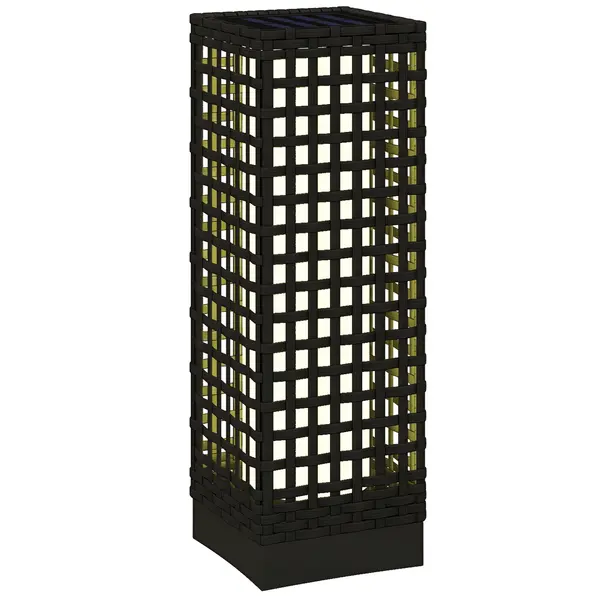 Outsunny Lampă de exterior cu panou solar, activare automată, 8 ore de funcționare, imitație de ratan, oțel, 15,5 x 15,5 x 46 cm, Negru | Aosom Romania