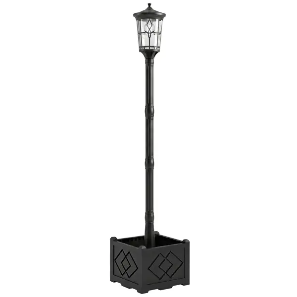 Outsunny Lampă Stradală Solară Exterior pentru Grădină cu Ghiveci 2 Moduri de Luminozitate 100/50 lm IP44 Pornire/Oprire Automată Negru | Aosom Romania