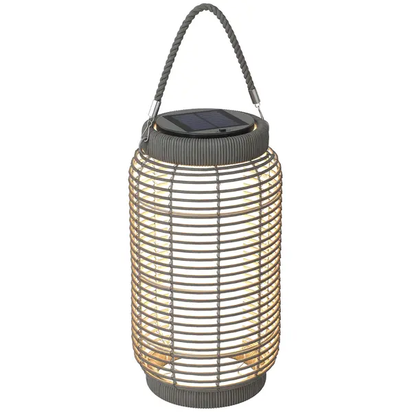 Outsunny Lampadaire d'extérieur solaire en rășină imitată în țesătură luminaire LED de jardin en oțel cu pornire/oprire automată gri | Aosom Romania