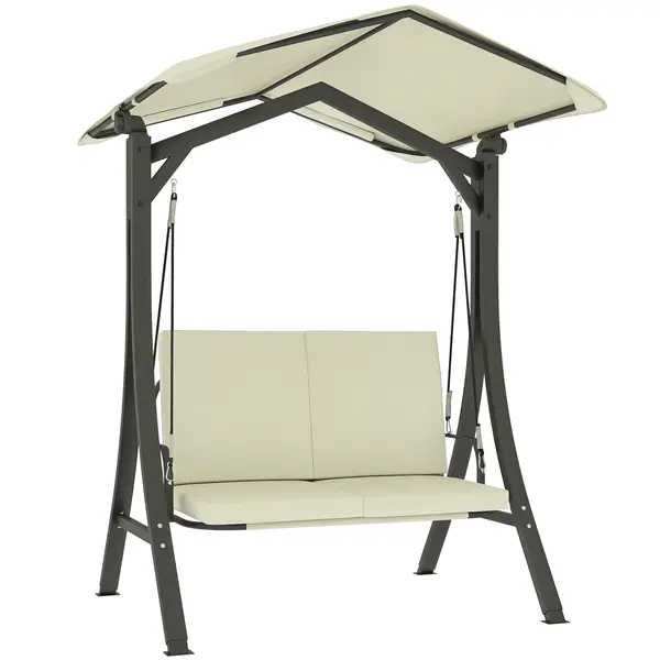 Outsunny Leagăn de Grădină 2 Locuri cu Acoperiș Reglabil 150x120x182cm Crem | Aosom Romania