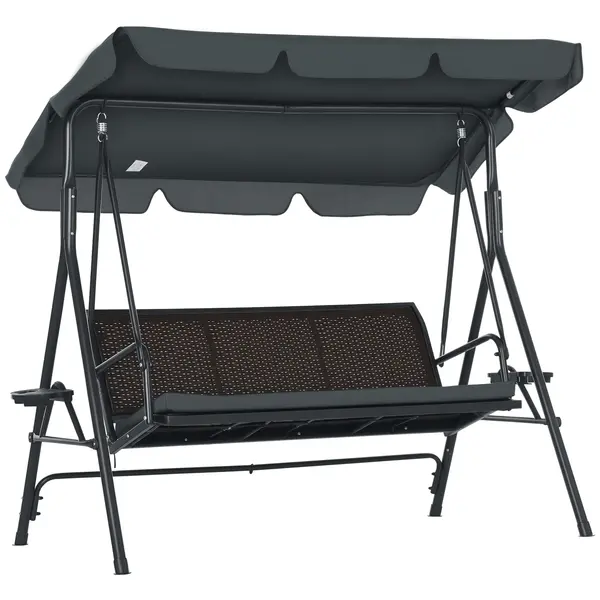 Outsunny Leagăn de Grădină de 3 Locuri cu Acoperiș Reglabil Suporturi pentru Pahar și Tăvițe Scaun 320 kg 204x112x150 cm Gri | Aosom Romania