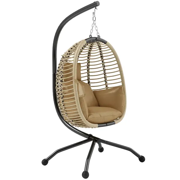 Outsunny Leagăn pentru Exterior cu Pernă Capitonată, Scaun Suspendat pentru Terasă cu Suport Metalic, Cos Pliabil, 110x100x188 cm, Gri | Aosom Romania