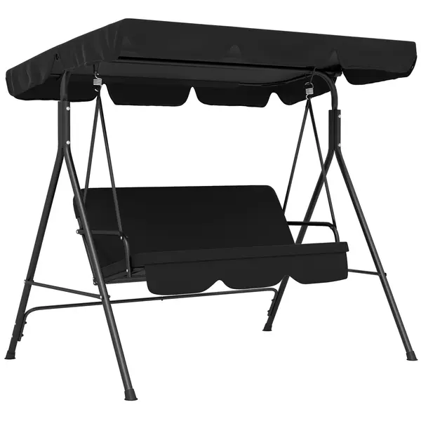 Outsunny Leagăn tip Hollywood 3 locuri Șezlong de grădină Bancă-leagăn, rezistent la intemperii, 172 cm x 110 cm x 153 cm, Negru | Aosom Romania